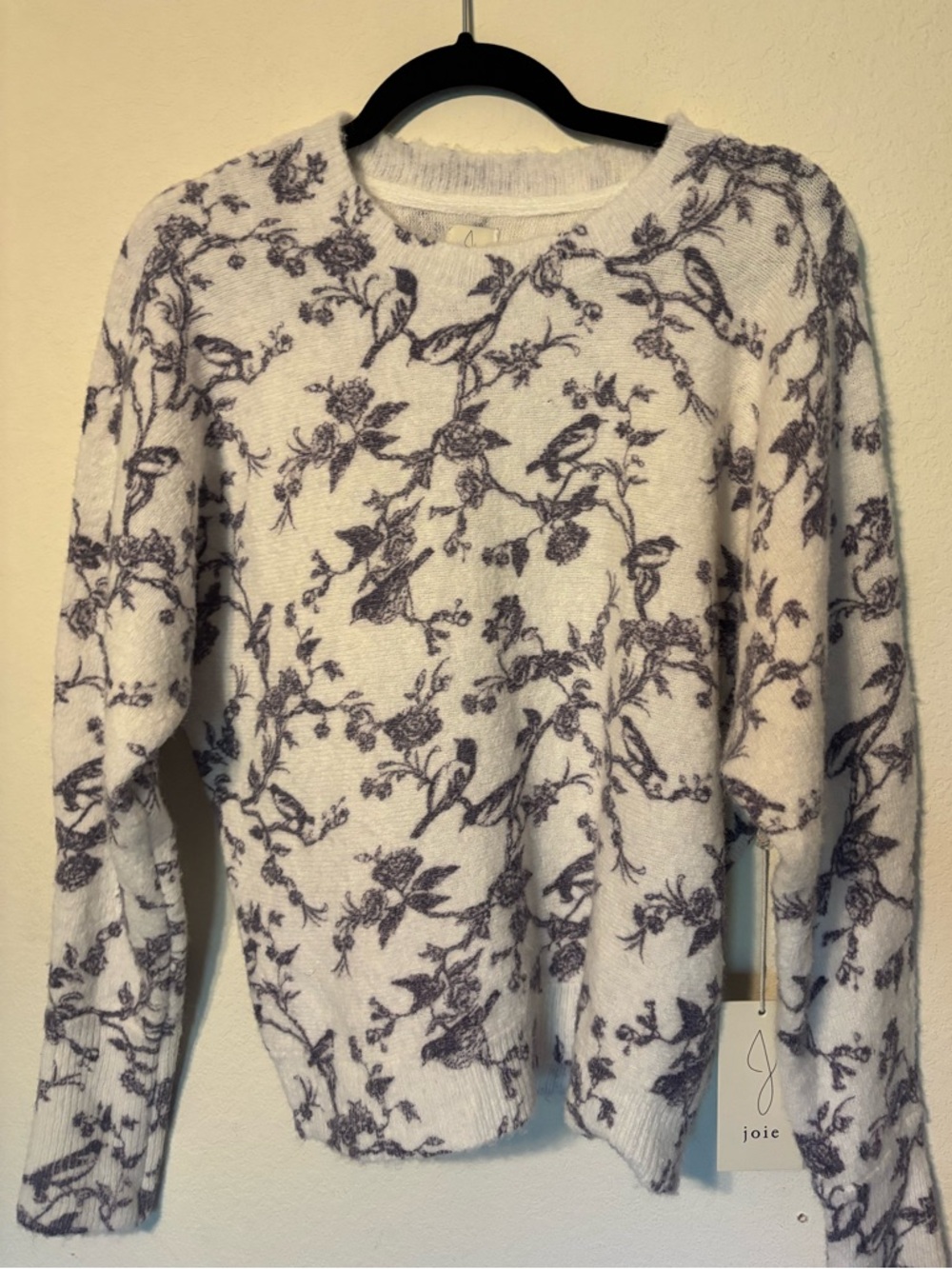 Joie Toile Bird Floral Print Sweater XS NWOT Cottagecore Soft Knit Pullover